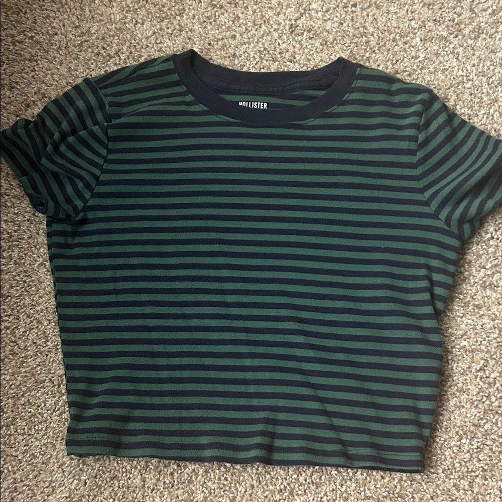 Hollister Green and Navy Striped Tee